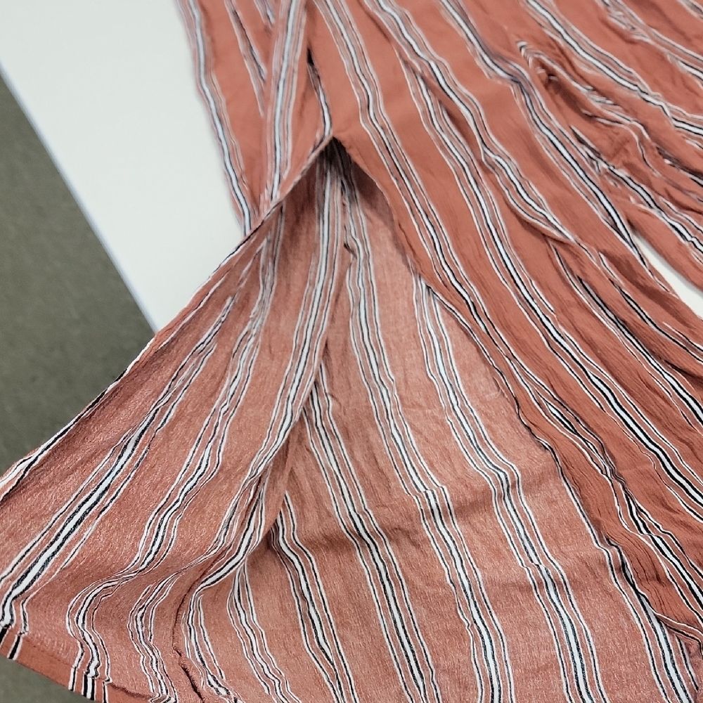 Boho Flowy Striped Wide Leg High Split Faux Wrap Pants Y2K Beach Vacay Trousers - Picture 9 of 14